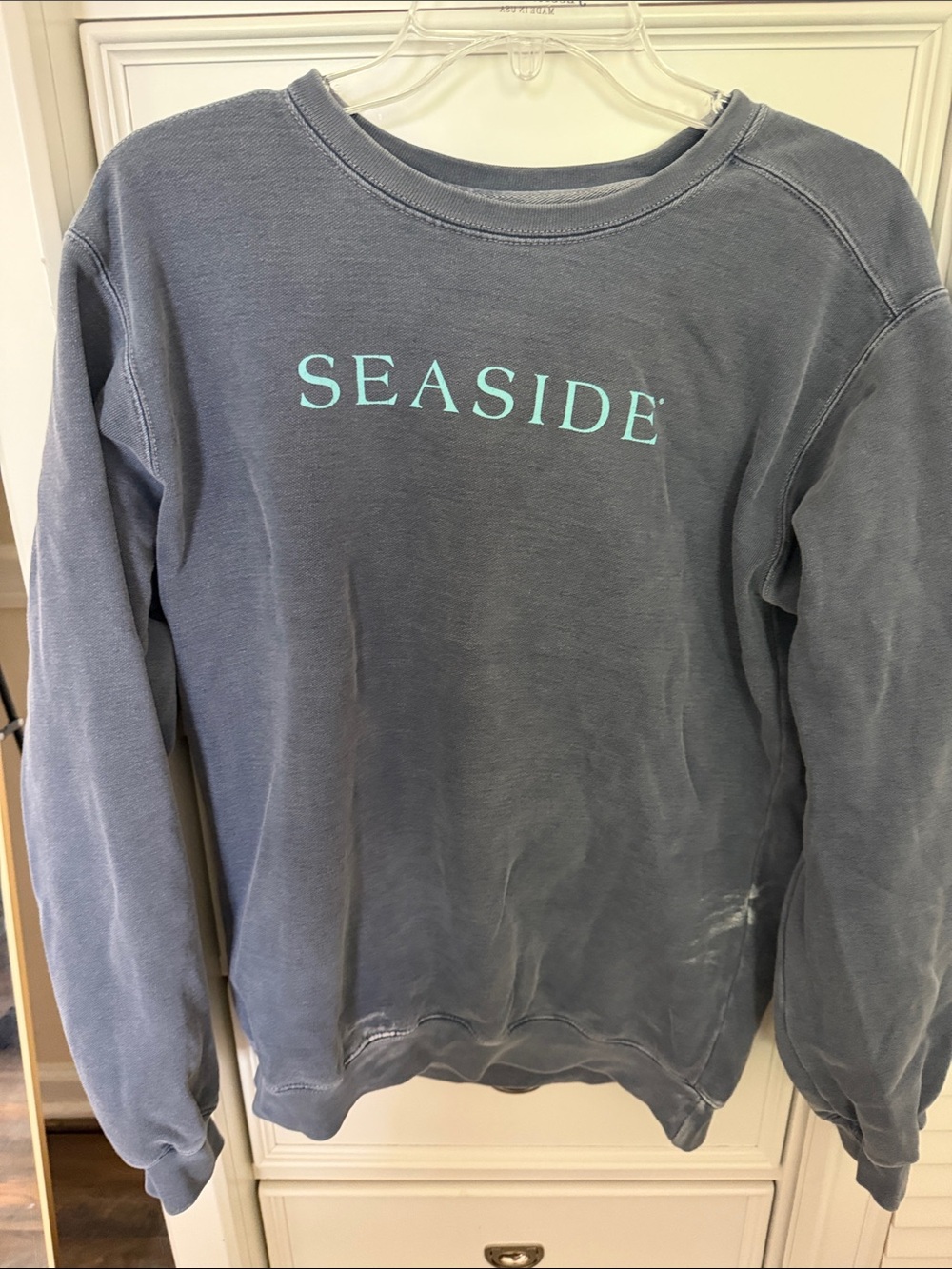 SEASIDE Graphic Crewneck Sweatshirt - Slate Blue with Teal Print